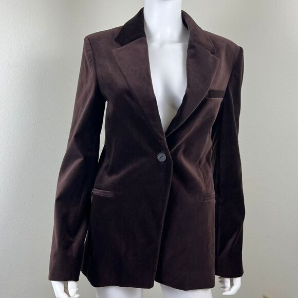 Frame Womens Brown Velvet Single Button Cotton Blazer NEW Jacket Modern Office - Picture 10 of 17